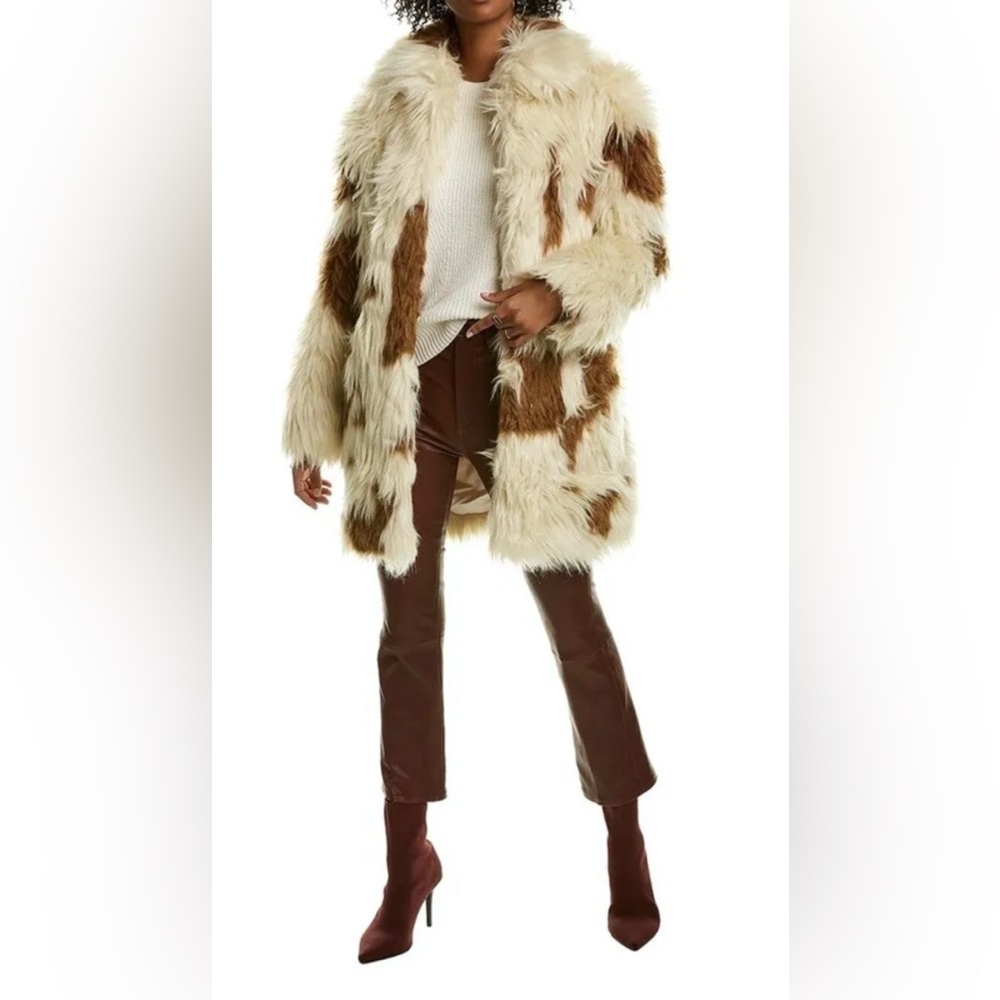 Zadig & Voltaire Fred Tache Faux Fur Vegan Naturel Coat Jacket Hipster Chic Sz S